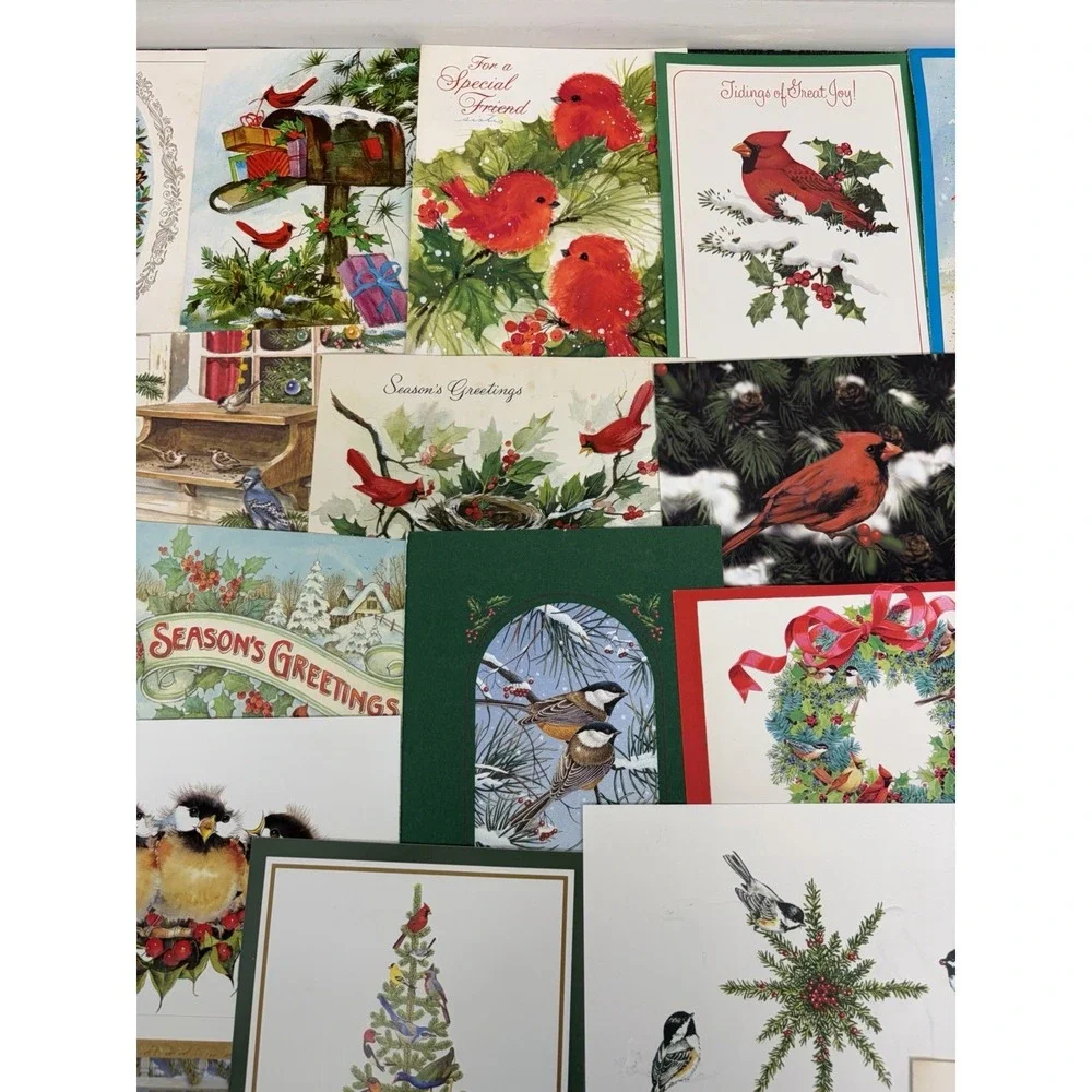 Vintage Christmas Cards Fronts ONLY Birds Scrapbooking Decoupage Lot of 45+